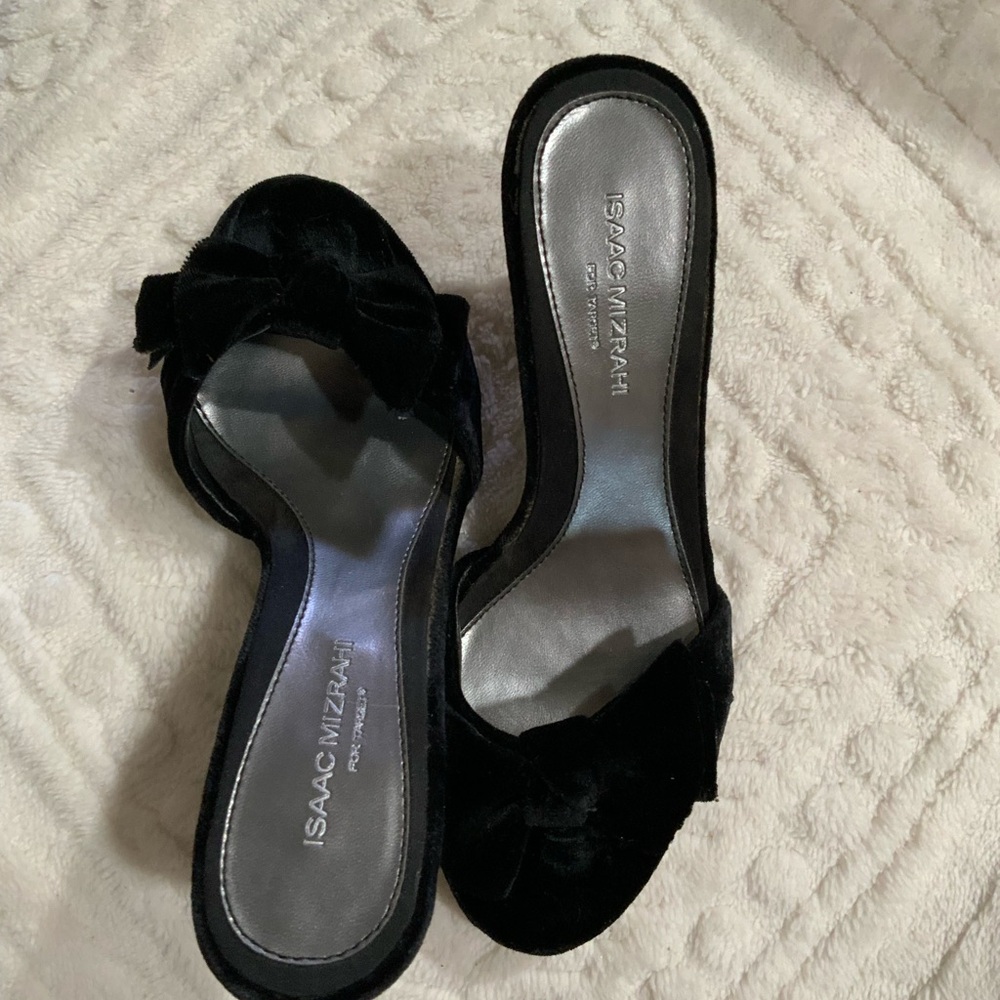 Isaac Mizrahi Black Mules with Pom-Pom Embellishment